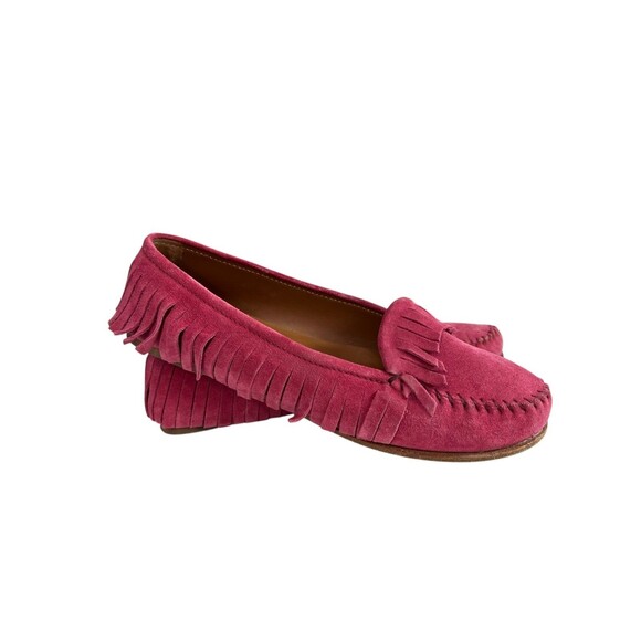TOMAS MAIER Magenta Pink Suede Leather Fringed Loafer Flats $550 Size 8 - Picture 1 of 11